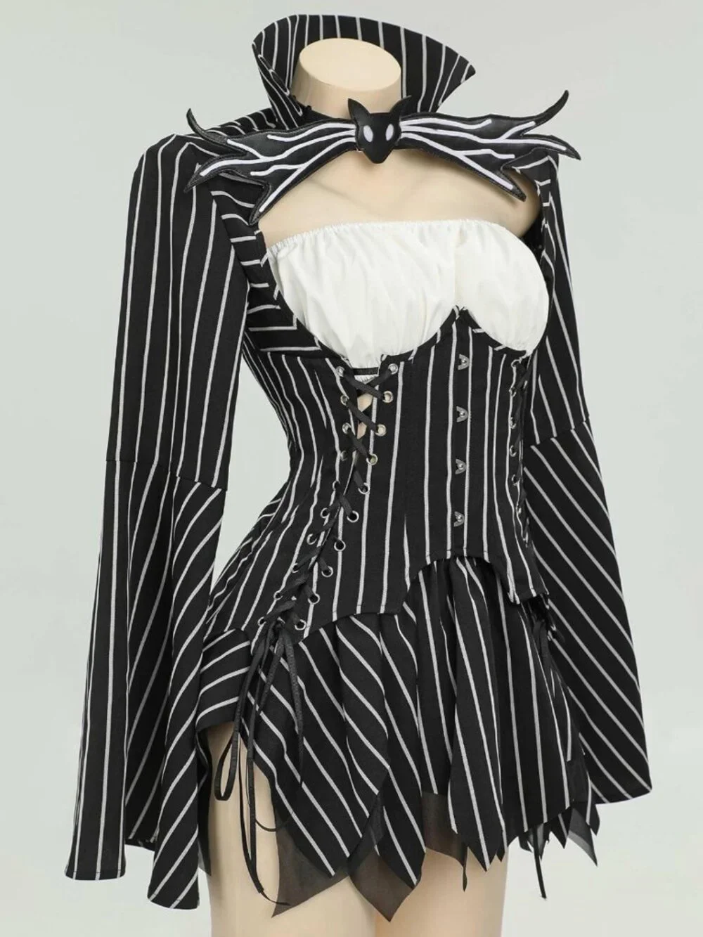 Gothic Halloween Cosplay Costume Set - Long Sleeve Tube Top, Skirt & Gloves